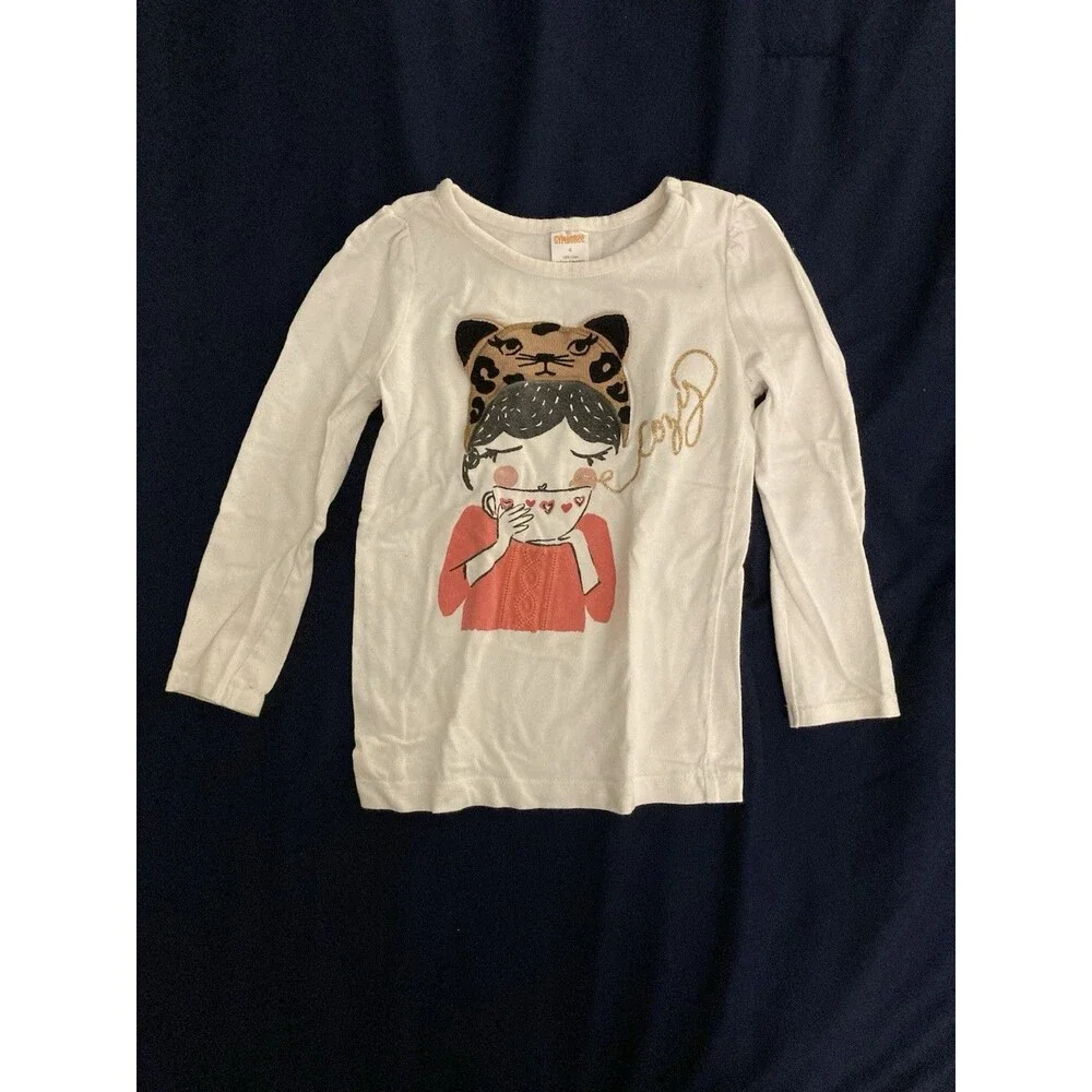 Size 4 Gymboree girl clothes - 1 piece long sleeved shirt | person & cozy theme